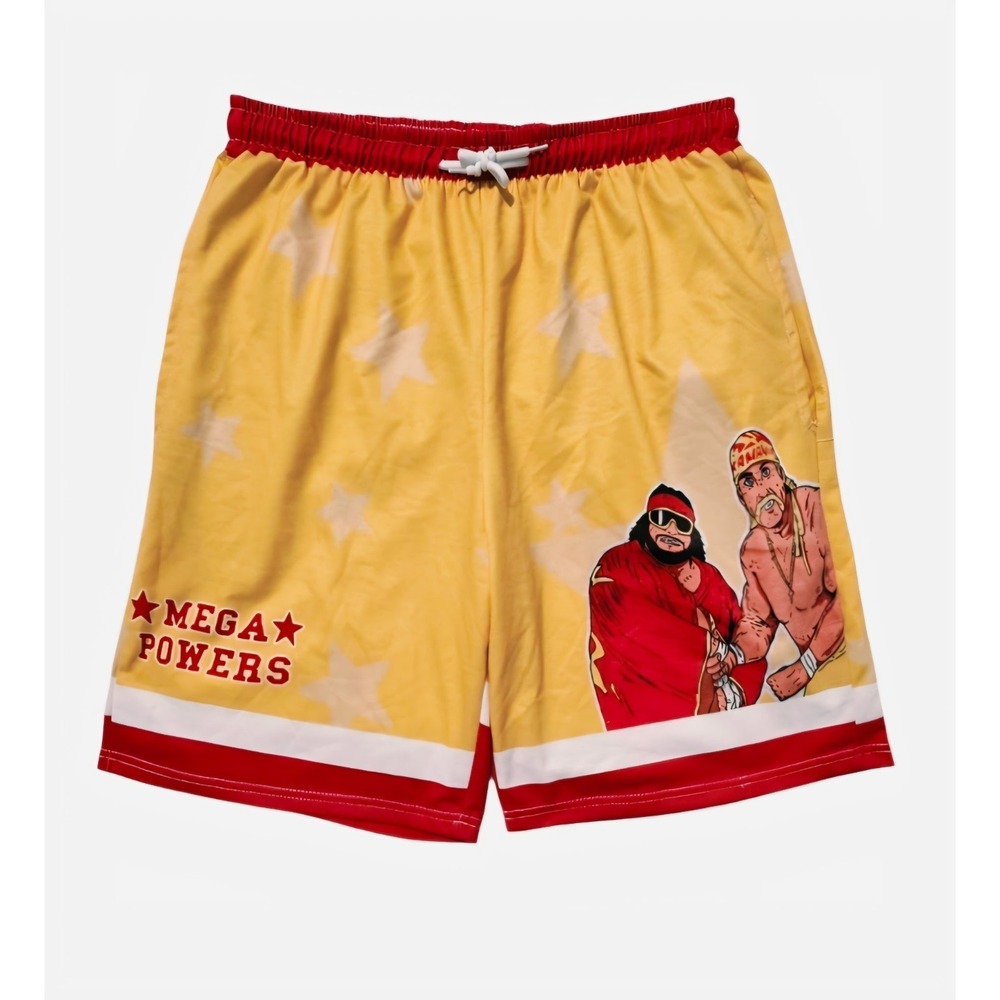 Mega Powers Hulk Hogan Macho Man Randy Savage Shorts S/M See Measurement WWF WWE